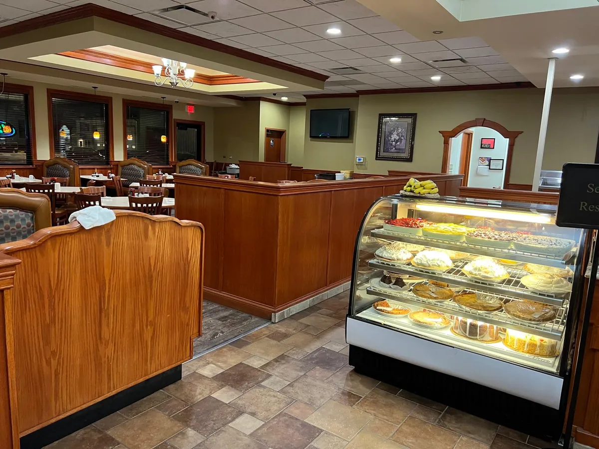 The pie and cake case by the entrance